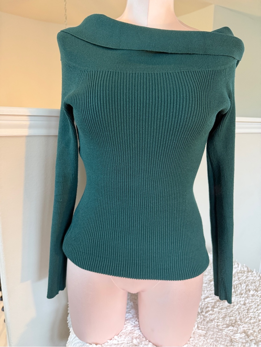 Candie's Teal Off-the-Shoulder Ribbed Sweater